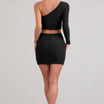 Step Out | Black Ruched Mini Skirt With Split