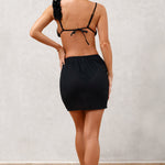 Laguna | Black Ruched Chiffon Mini Skirt With Beaded Drawstrings