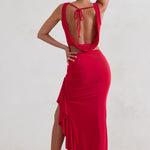La Belle | Red Ruffle Maxi Skirt With Thigh Split