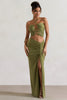Women Olive Ruched Split Maxi Skirt