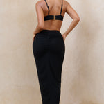 Longing | Black Ruched Chiffon Split Maxi Skirt With Drawstrings