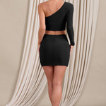 Step Out | Black Ruched Mini Skirt With Split