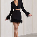 Entice | Black Feather Trim Mini Skirt
