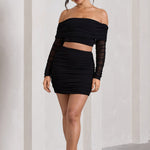 Ground Rules  Black Ruched Mesh Mini Skirt