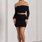 Ground Rules  Black Ruched Mesh Mini Skirt