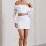 Ground Rules | White Ruched Mesh Mini Skirt