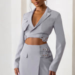 Jet Set | Dove Grey Belt Strap Pocket Detail Mini Skirt