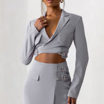 Jet Set | Dove Grey Belt Strap Pocket Detail Mini Skirt