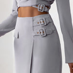 Jet Set | Dove Grey Belt Strap Pocket Detail Mini Skirt