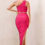 Moon Star | Hot Pink Side Split Ruched Maxi Skirt