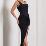 My My | Black Draped Maxi Skirt