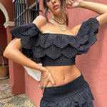 Vista | Black Broderie Ruffled Tiered Maxi Skirt