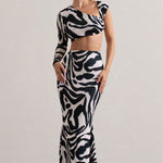 Neomie | Zebra Print Fishtail Maxi Skirt