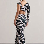 Neomie | Zebra Print Fishtail Maxi Skirt