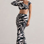 Neomie | Zebra Print Fishtail Maxi Skirt