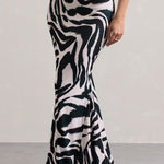 Neomie | Zebra Print Fishtail Maxi Skirt