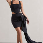 All The Talk | Navy Pinstripe Wrap Mini Skirt With Side Drape