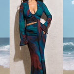Out Of Bounds | Blue Print Chiffon Split Maxi Skirt