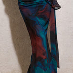 Out Of Bounds | Blue Print Chiffon Split Maxi Skirt