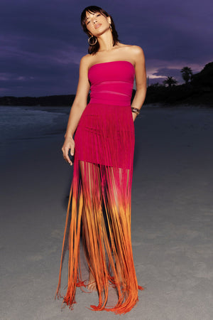 Sherbet | Pink & Orange Ombre Fringe Maxi Skirt