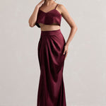 Free Feeling | Plum Satin Split Maxi Skirt