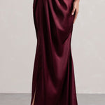 Free Feeling | Plum Satin Split Maxi Skirt