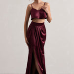 Free Feeling | Plum Satin Split Maxi Skirt