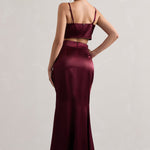 Free Feeling | Plum Satin Split Maxi Skirt