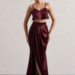 Free Feeling | Plum Satin Split Maxi Skirt