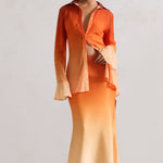 Serita | Orange Ombre Satin Split Maxi Skirt