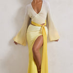 Serita | Yellow Ombre Satin Split Maxi Skirt