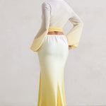 Serita | Yellow Ombre Satin Split Maxi Skirt