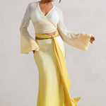 Serita | Yellow Ombre Satin Split Maxi Skirt