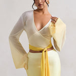 Serita | Yellow Ombre Satin Split Maxi Skirt