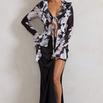 Serita | Black Satin Split Maxi Skirt