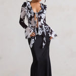 Serita | Black Satin Split Maxi Skirt