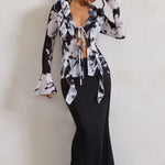Serita | Black Satin Split Maxi Skirt