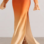 Serita | Orange Ombre Satin Split Maxi Skirt