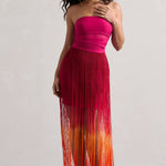 Sherbet | Pink & Orange Ombre Fringe Maxi Skirt