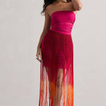 Sherbet | Pink & Orange Ombre Fringe Maxi Skirt
