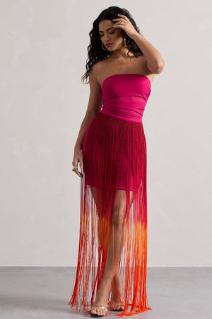 Sherbet | Pink & Orange Ombre Fringe Maxi Skirt