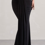 Vitality | Black Ruched Drape Maxi Skirt