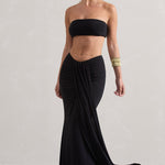 Vitality | Black Ruched Drape Maxi Skirt