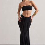 Vitality | Black Ruched Drape Maxi Skirt
