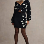 Triomphe | Black & White Knit Floral Mini Skirt