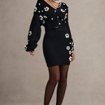 Triomphe | Black & White Knit Floral Mini Skirt