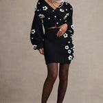 Triomphe | Black & White Knit Floral Mini Skirt