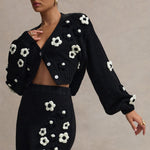 Triomphe | Black & White Knit Floral Mini Skirt