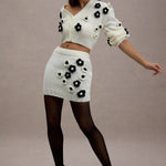 Triomphe | Cream & Black Knit Floral Mini Skirt