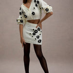 Triomphe | Cream & Black Knit Floral Mini Skirt